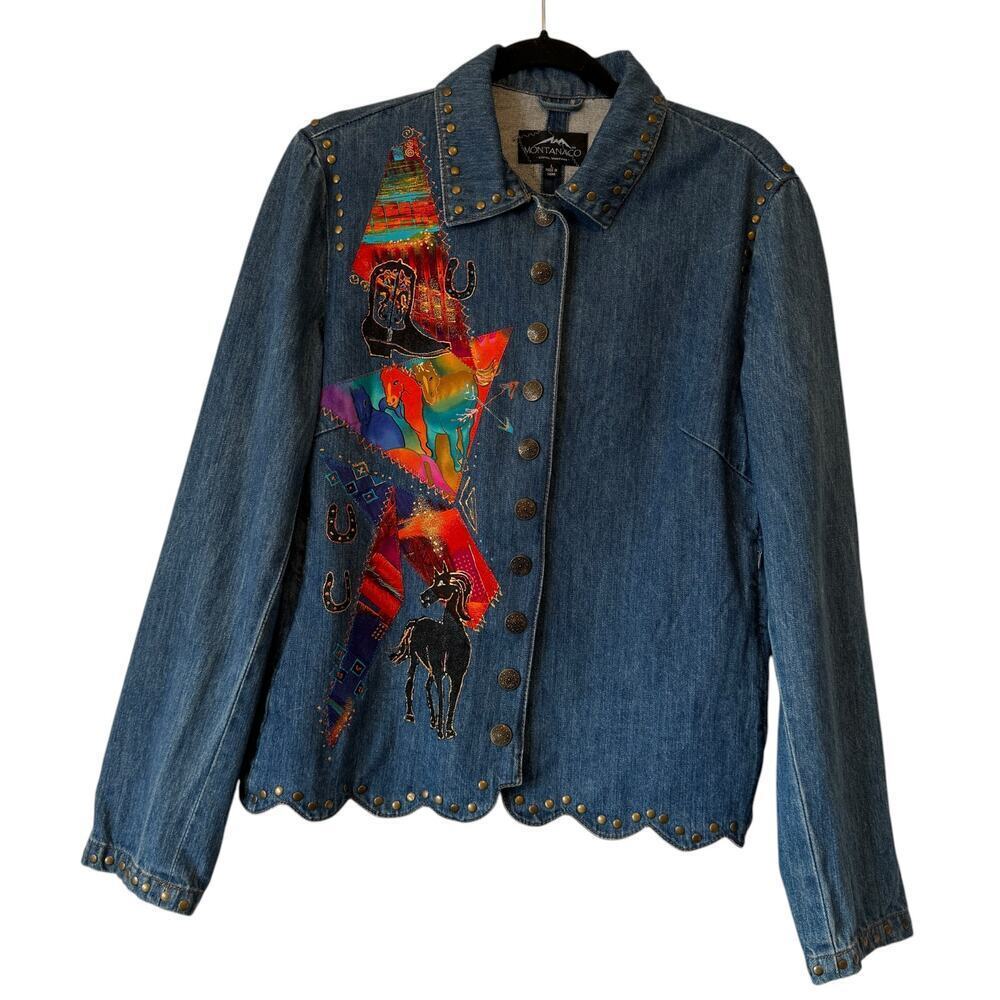 Montanaco Women’s Western Horse Themed Embellished Denim Jacket‎ - L - Picture 2 of 9
